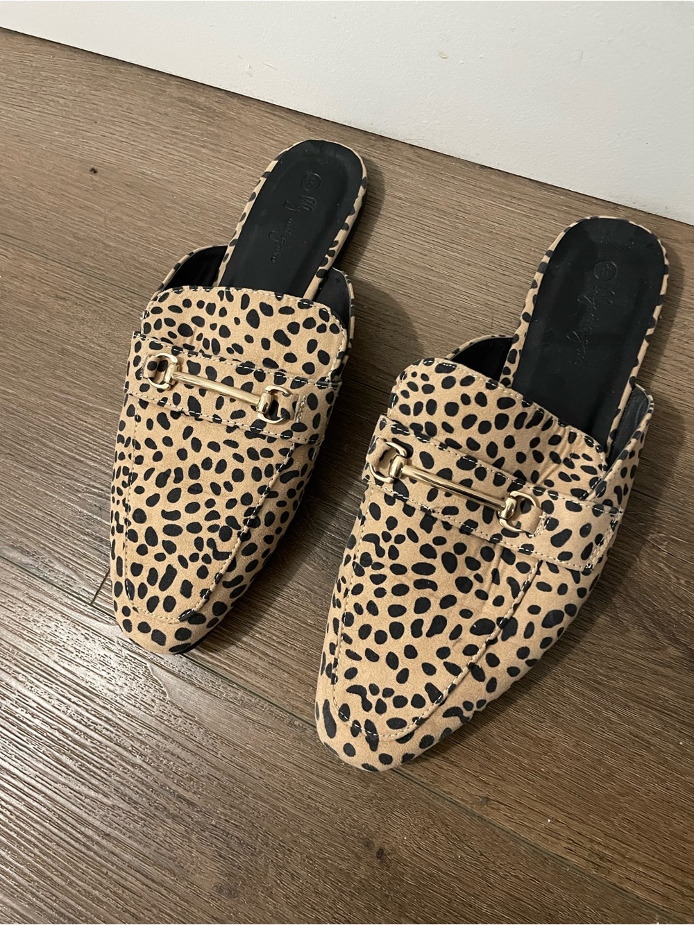 Leopard Print Slip-On Loafer Mules in Tan and Black - Picture 3 of 3